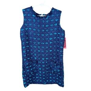 Sail to Sable Textured Navy Sleeveless Weed & Fringe on Fifth's Pocket Dress 8